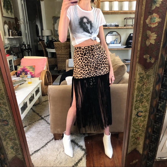NWT the perfext leather leopard fringe skirt - Picture 4 of 6